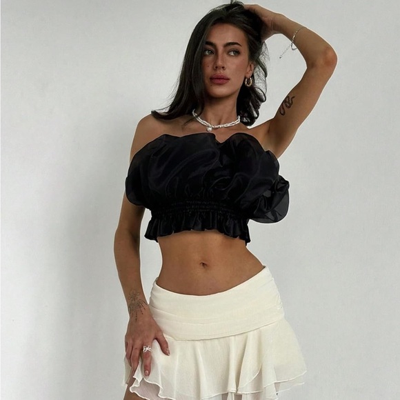 MakeMeChic Tiered Layer Ruched Mesh Sheer Flared Ruffle Hem Mini Skirt - Large - Picture 6 of 14